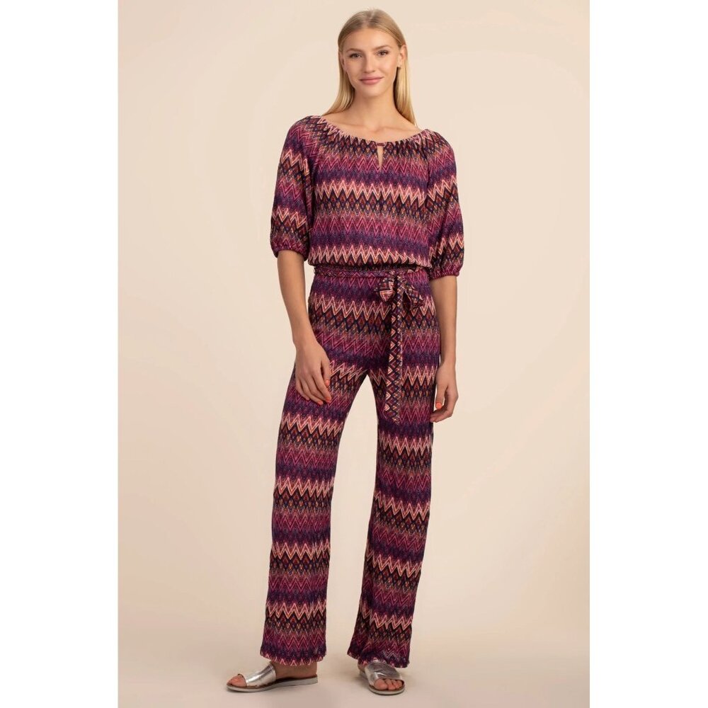 Trina Turk NWT Purple Jumpsuit Exploration Sash Tie Belt Pink Small